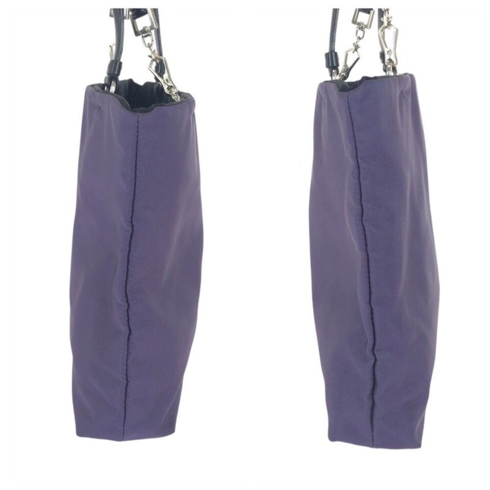 Prada Tessuto Triangle Logo Plate Purple Silver Hardware Nylon Leather Tote - Picture 8 of 9